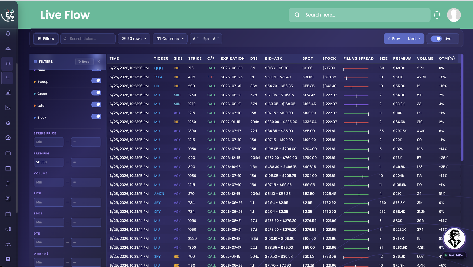 Options Live Flow